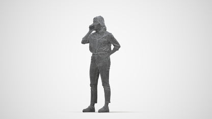 photogrammetry 3D woman casual standing, realistic human model archviz FBX, wireframe back view