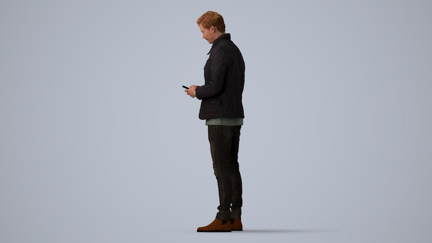 realistic 3D people man casual standing, render-ready for V-Ray and Corona, FBX OBJ, three-quarter view render