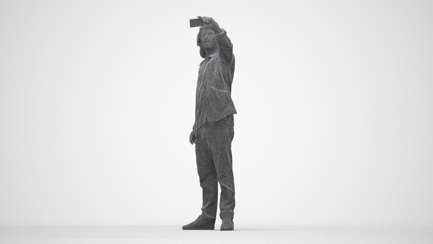 3D human model man casual standing, photogrammetry scanned person for archviz, wireframe back view