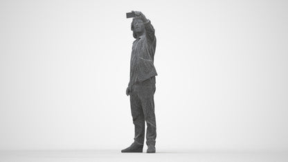 3D human model man casual standing, photogrammetry scanned person for archviz, wireframe back view