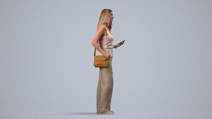realistic 3D people woman casual standing, render-ready for V-Ray and Corona, FBX OBJ, side view render