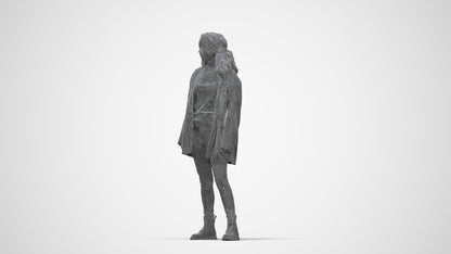 realistic 3D human woman casual standing, archviz people FBX OBJ for Blender, wireframe back view