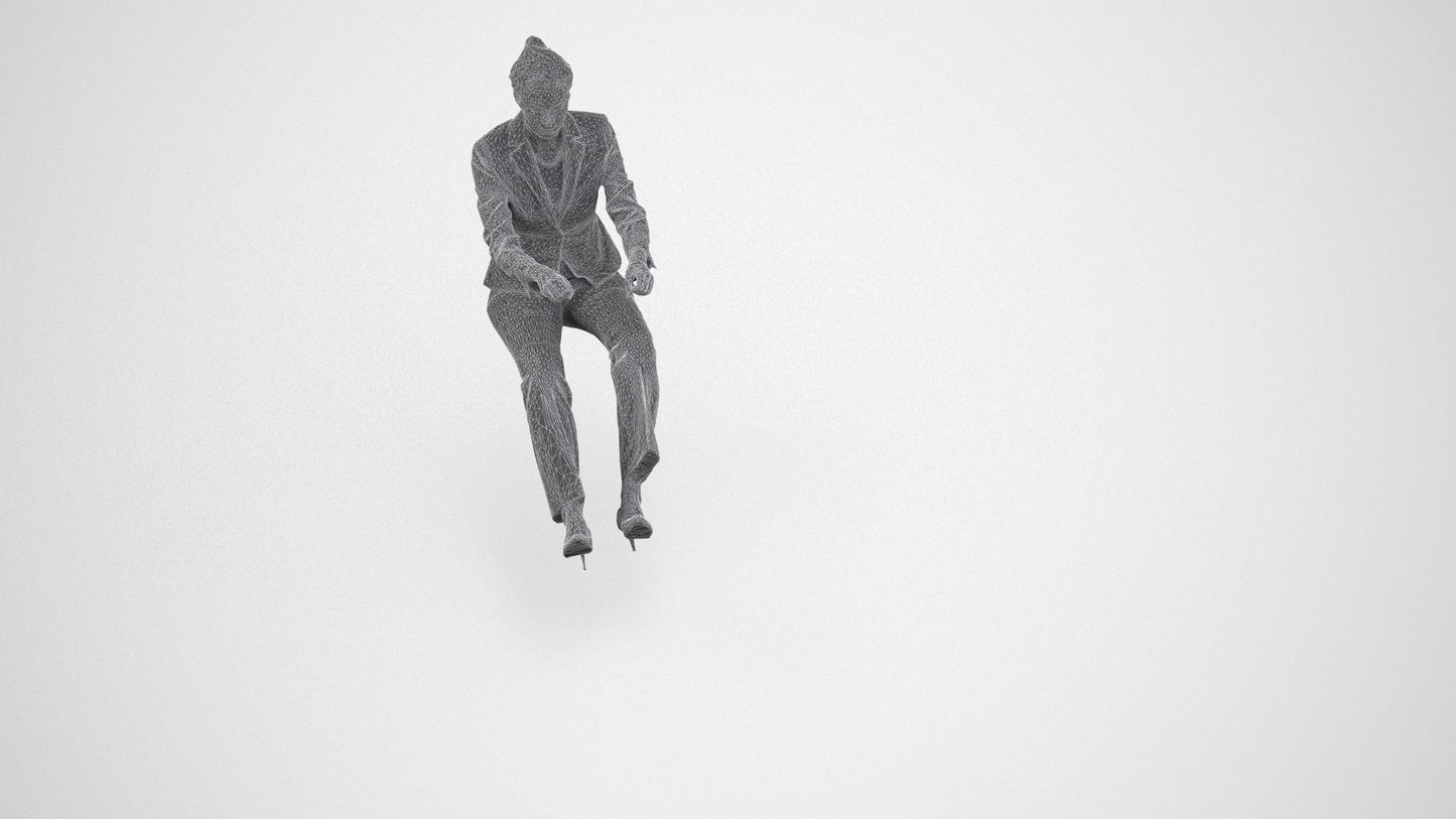 3D scanned woman driving business, photorealistic archviz people for Enscape and SketchUp, wireframe three-quarter view