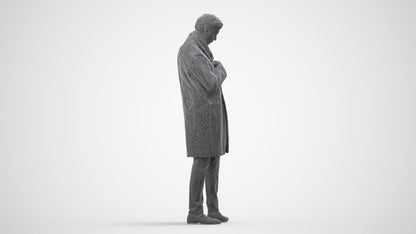 3D human model man standing, photogrammetry scanned person for archviz, wireframe side view
