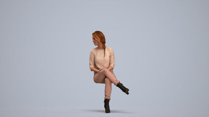 photogrammetry 3D girl business sitting, realistic human model archviz FBX, standing pose render