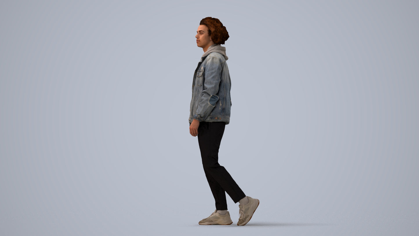 realistic 3D human man casual walking, archviz people FBX OBJ for Blender, three-quarter view render
