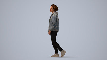 realistic 3D human man casual walking, archviz people FBX OBJ for Blender, three-quarter view render