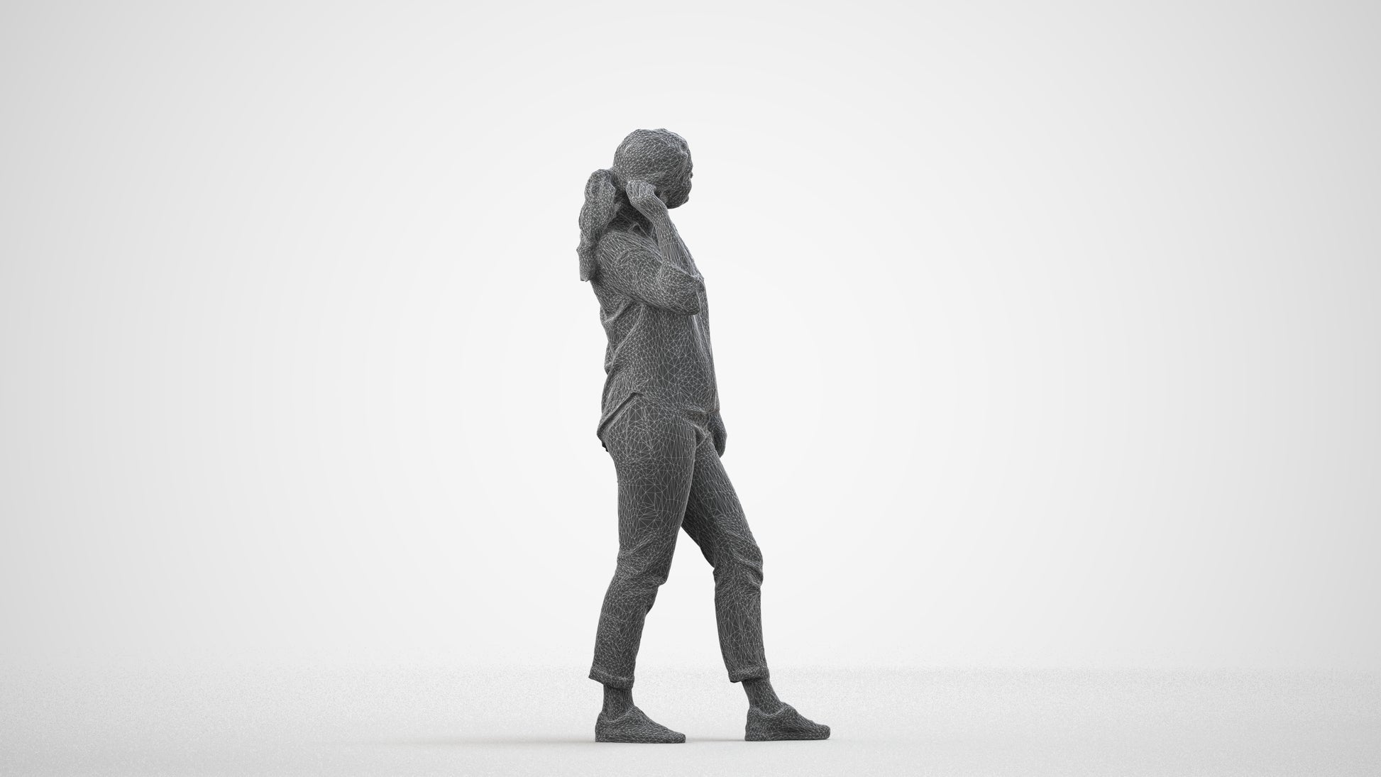 realistic 3D people woman casual standing, render-ready for V-Ray and Corona, FBX OBJ, wireframe side view