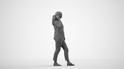 realistic 3D people woman casual standing, render-ready for V-Ray and Corona, FBX OBJ, wireframe side view