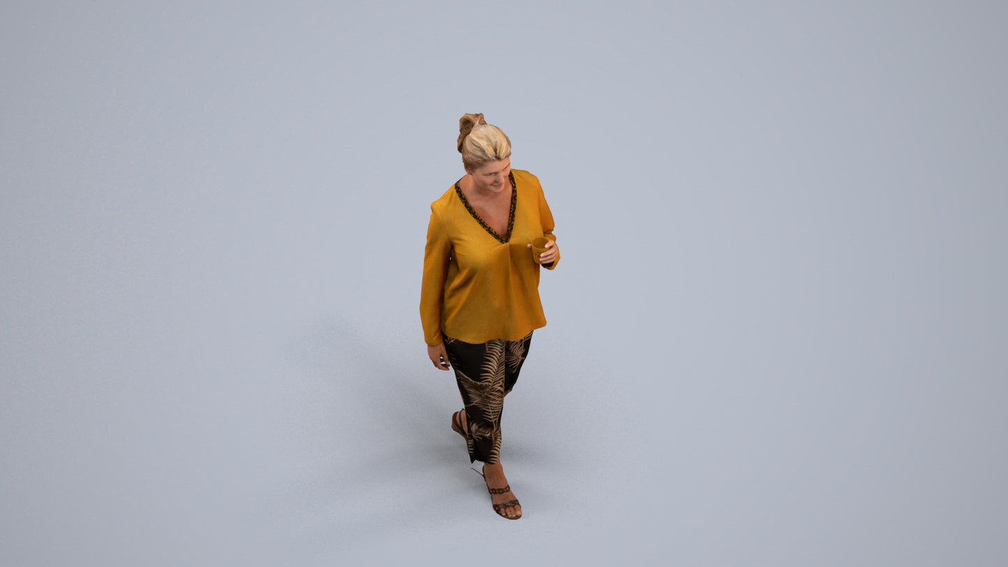scanned 3D woman casual walking, photogrammetry people for Enscape and V-Ray, back view render