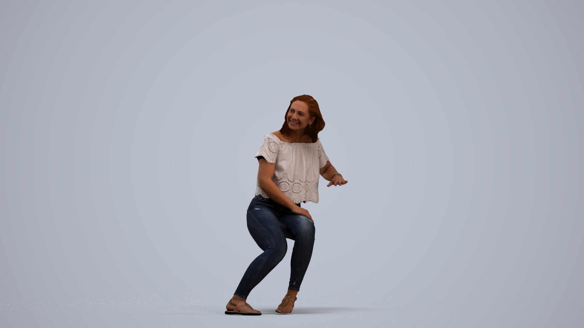 realistic 3D people woman casual sitting, render-ready for V-Ray and Corona, FBX OBJ, standing pose render