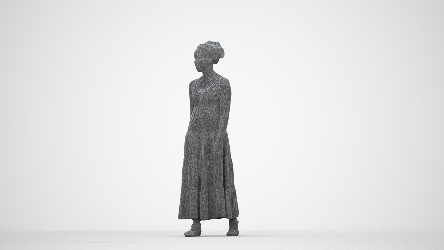 3D scanned woman walking casual, photorealistic archviz people for Enscape and SketchUp, wireframe back view