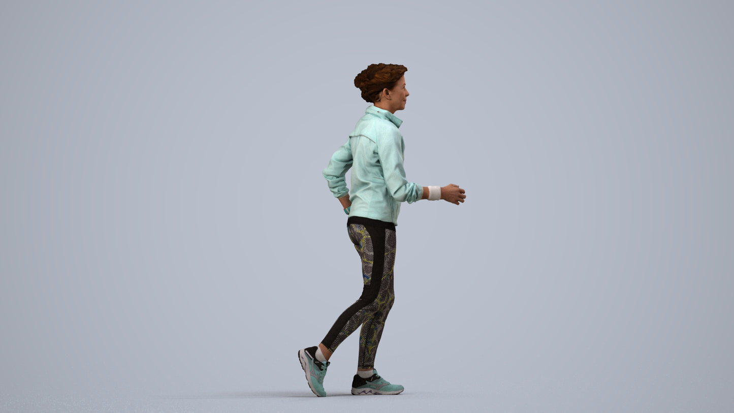 3D human model woman sport, photogrammetry scanned person for archviz, side view render