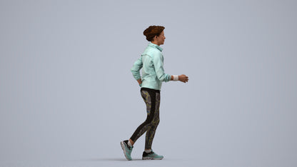 3D human model woman sport, photogrammetry scanned person for archviz, side view render
