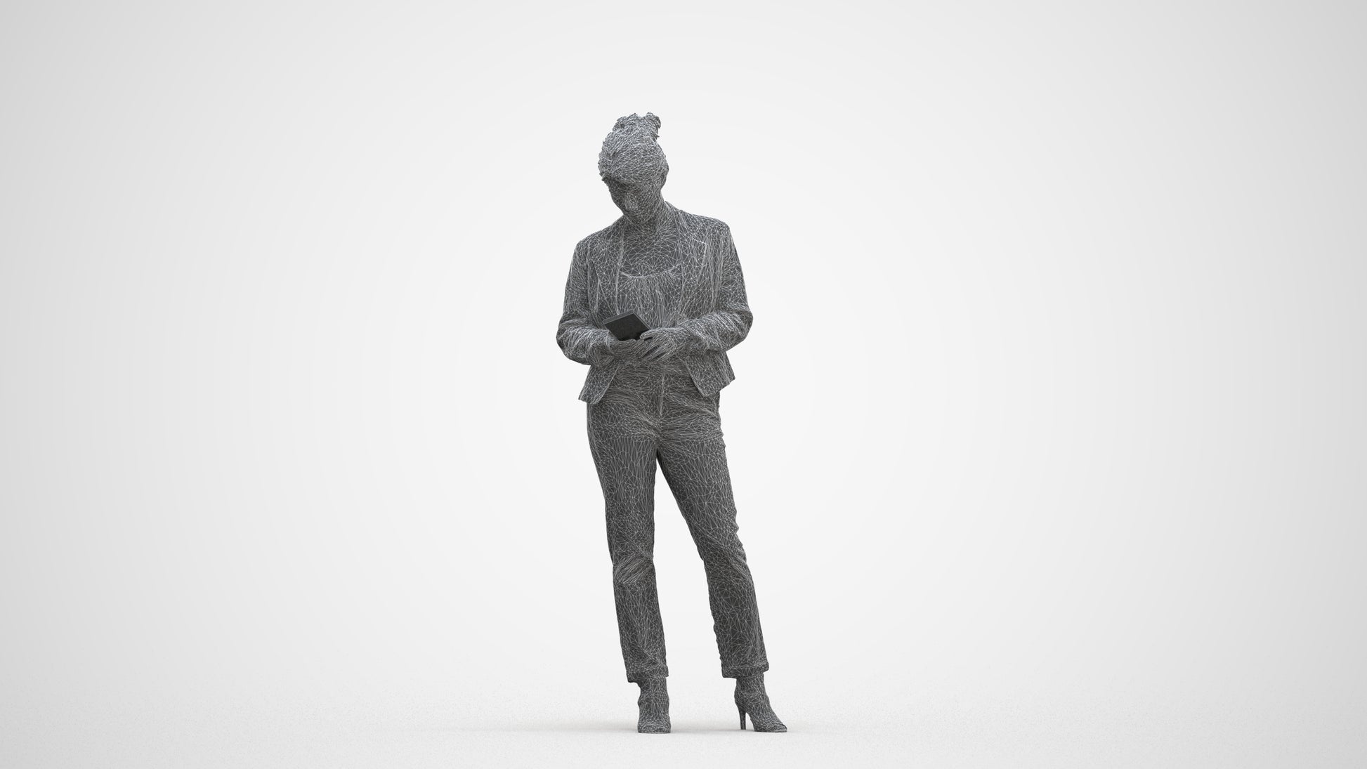 3D people model woman business standing, scanned human for 3ds Max rendering, three-quarter front view render