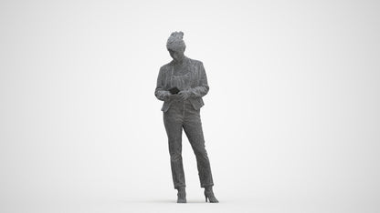 3D people model woman business standing, scanned human for 3ds Max rendering, three-quarter front view render