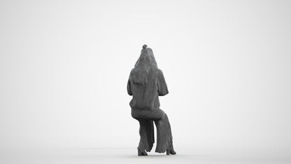 realistic 3D woman casual sitting, scanned archviz people for Blender and 3ds Max, wireframe front view