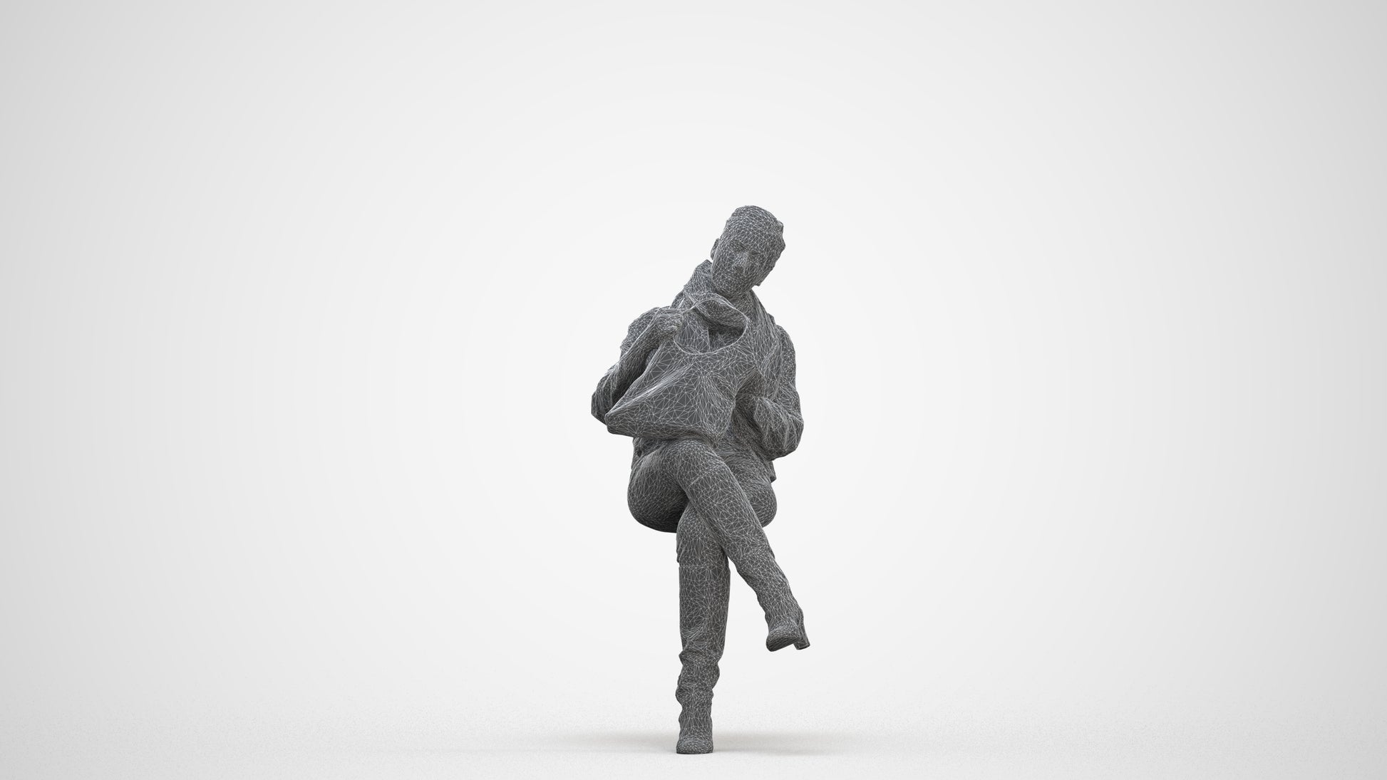 realistic 3D human woman casual sitting, archviz people FBX OBJ for Blender, three-quarter front view render