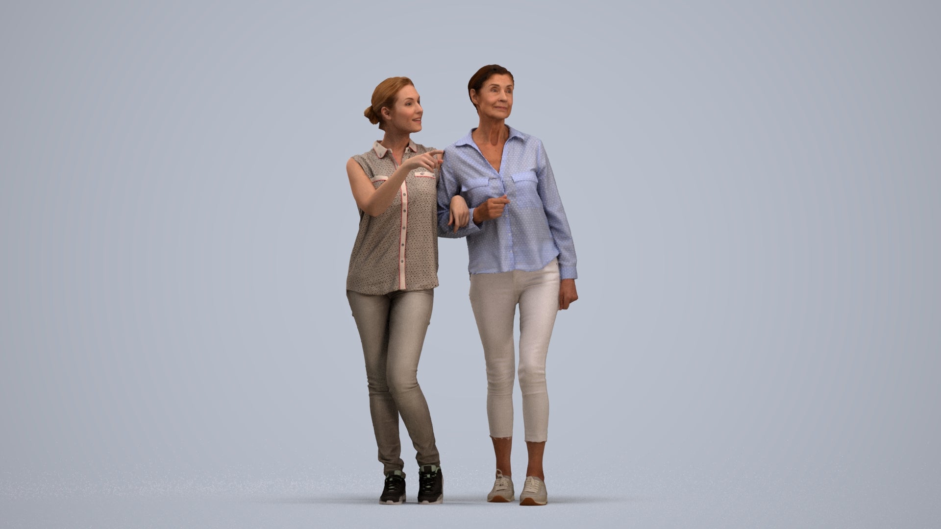 3D human model woman casual couple, photogrammetry scanned person for archviz, standing pose render