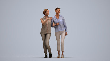 3D human model woman casual couple, photogrammetry scanned person for archviz, standing pose render