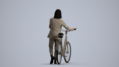 realistic 3D woman business cycling, scanned archviz people for Blender and 3ds Max, front view render