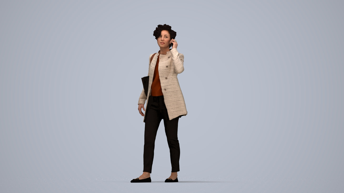 realistic 3D people woman business standing, render-ready for V-Ray and Corona, FBX OBJ, top-down view render