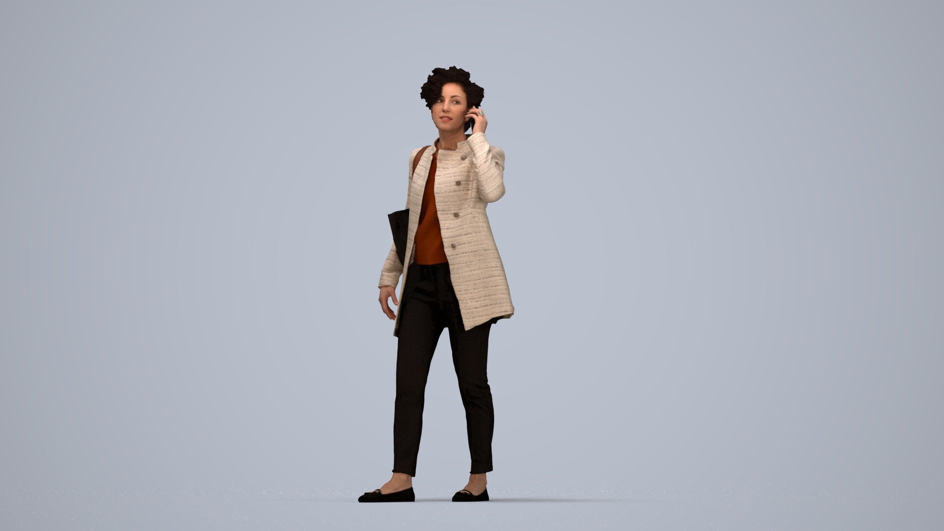 realistic 3D people woman business standing, render-ready for V-Ray and Corona, FBX OBJ, top-down view render