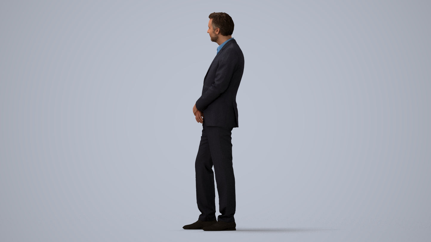 realistic 3D people man business, render-ready for V-Ray and Corona, FBX OBJ, three-quarter view render