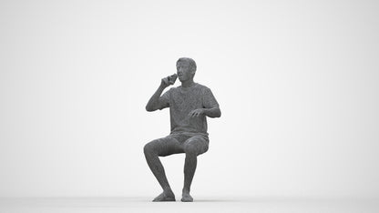 3D scanned man sitting casual, photorealistic archviz people for Enscape and SketchUp, wireframe back view
