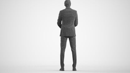 3D human model man business, photogrammetry scanned person for archviz, wireframe front view