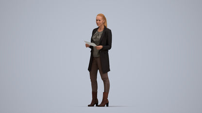 scanned 3D woman business standing, photogrammetry people for Enscape and V-Ray, top-down view render