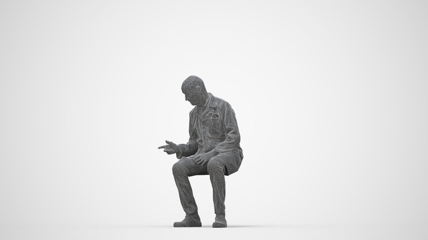 realistic 3D senior man medical, scanned archviz people for Blender and 3ds Max, wireframe back view