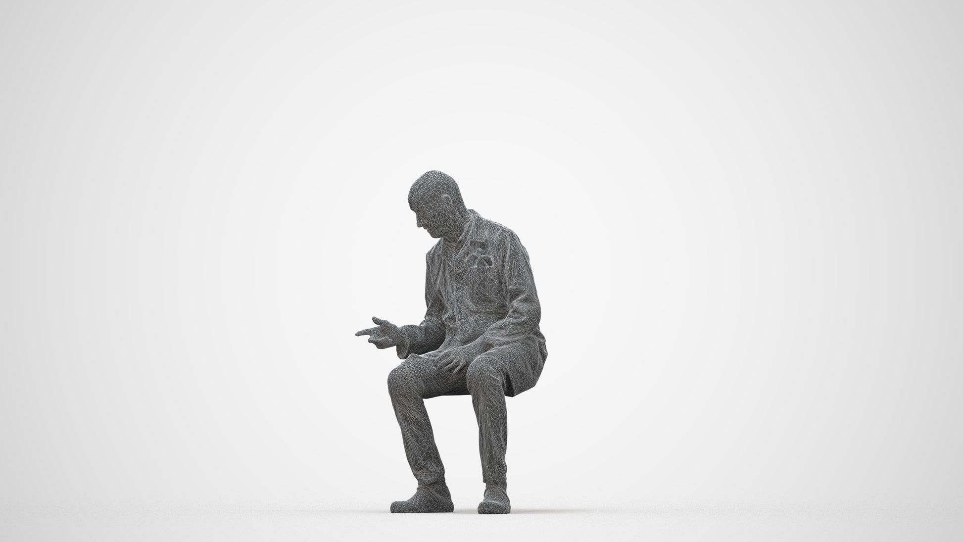 realistic 3D senior man medical, scanned archviz people for Blender and 3ds Max, wireframe back view