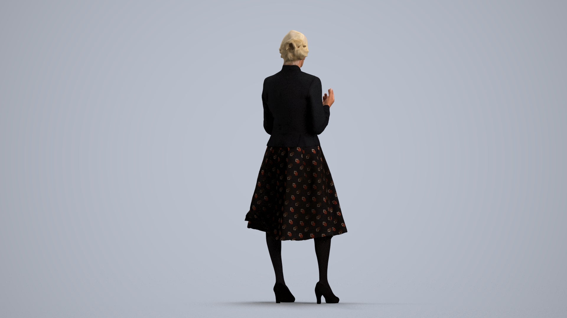 realistic 3D senior woman business standing, scanned archviz people for Blender and 3ds Max, front view render
