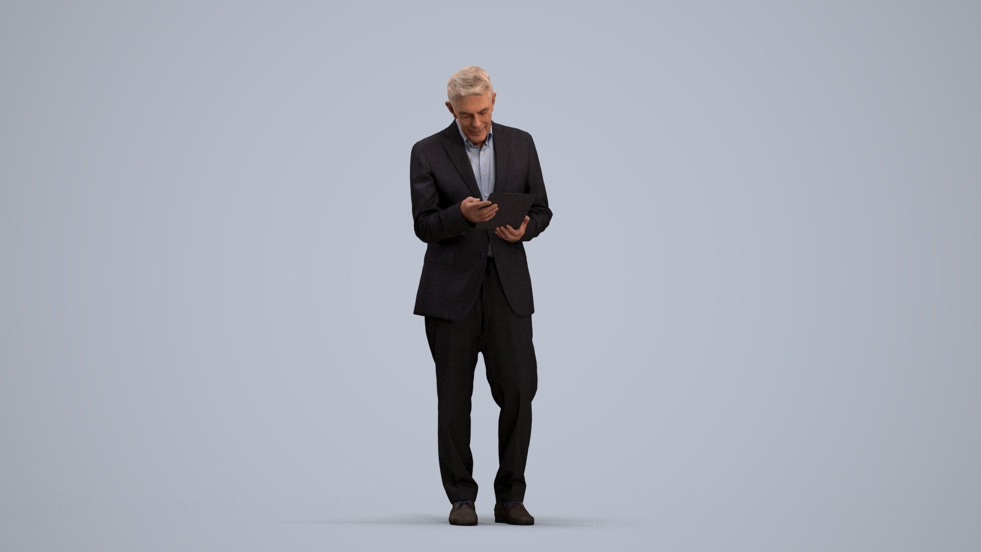 3D scanned senior man business, photorealistic archviz people for Enscape and SketchUp, standing pose render