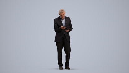 3D scanned senior man business, photorealistic archviz people for Enscape and SketchUp, standing pose render