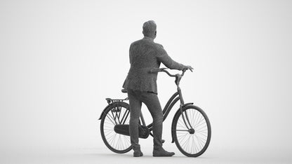 photogrammetry 3D man business cycling, realistic human model archviz FBX, wireframe front view
