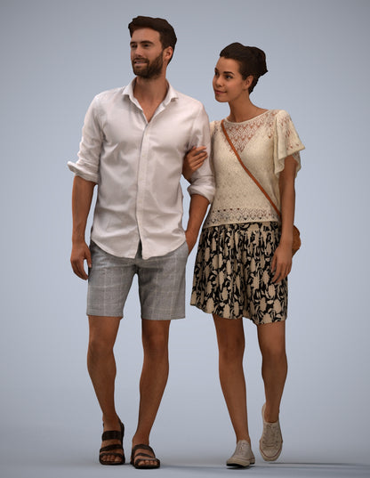 realistic 3D people woman casual couple, render-ready for V-Ray and Corona, FBX OBJ