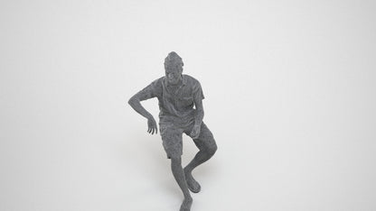 3D people model man casual sitting, scanned human for 3ds Max rendering, wireframe three-quarter view