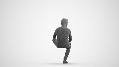 3D people model man casual sitting, scanned human for 3ds Max rendering, wireframe front view