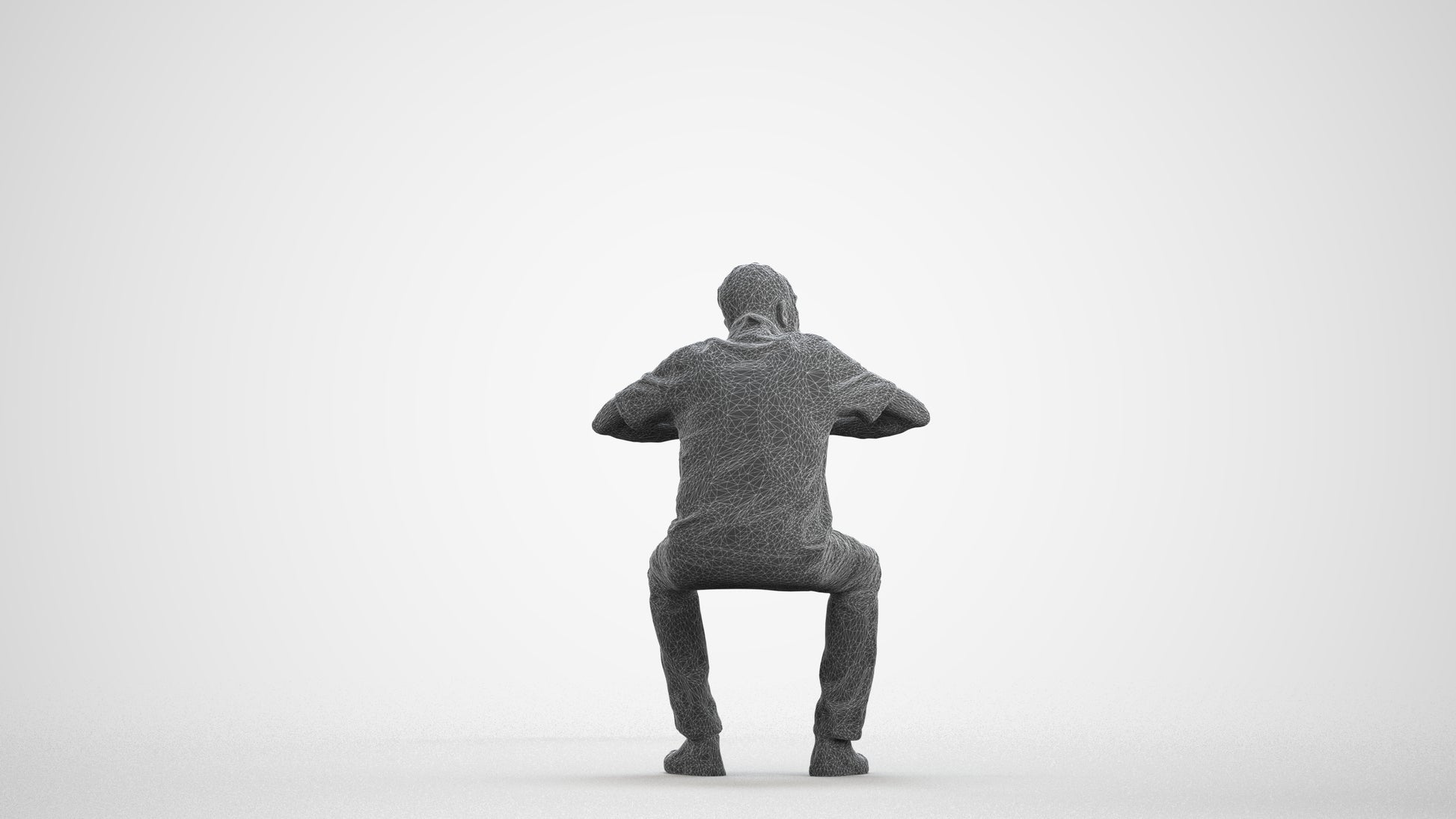 3D people model senior man casual sitting, scanned human for 3ds Max rendering, wireframe front view
