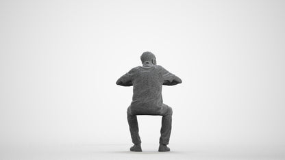 3D people model senior man casual sitting, scanned human for 3ds Max rendering, wireframe front view