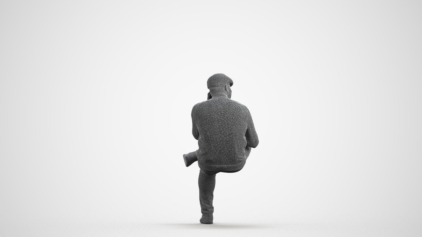 realistic 3D man casual sitting, scanned archviz people for Blender and 3ds Max, wireframe front view