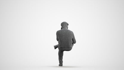 realistic 3D man casual sitting, scanned archviz people for Blender and 3ds Max, wireframe front view