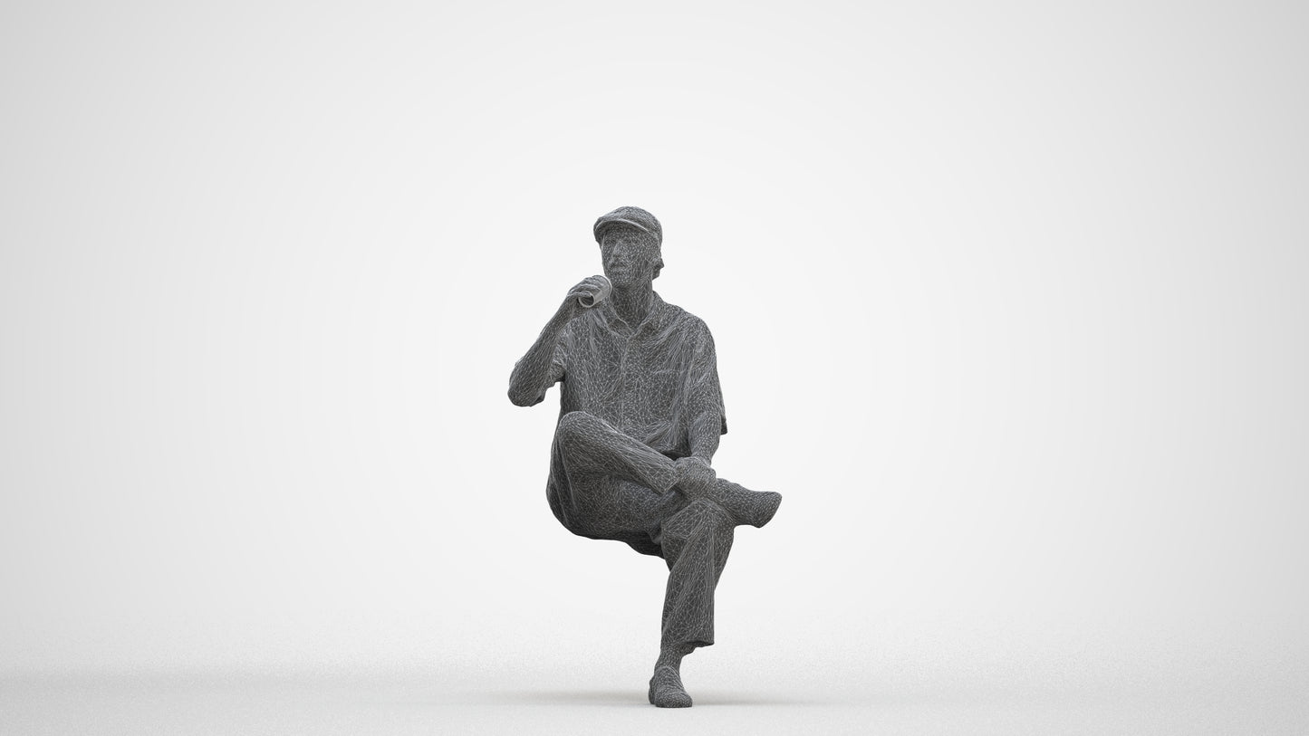 realistic 3D people man casual sitting, render-ready for V-Ray and Corona, FBX OBJ, three-quarter front view render