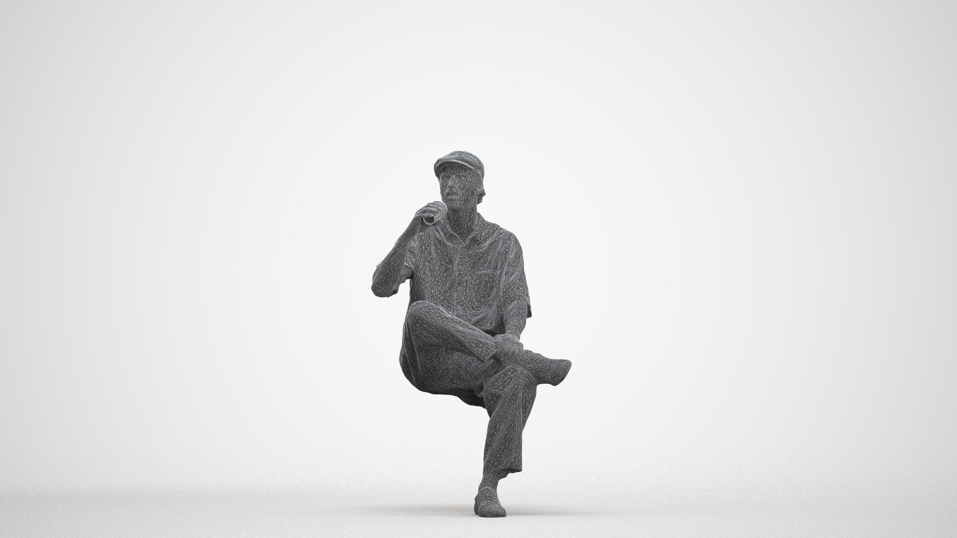 realistic 3D people man casual sitting, render-ready for V-Ray and Corona, FBX OBJ, three-quarter front view render
