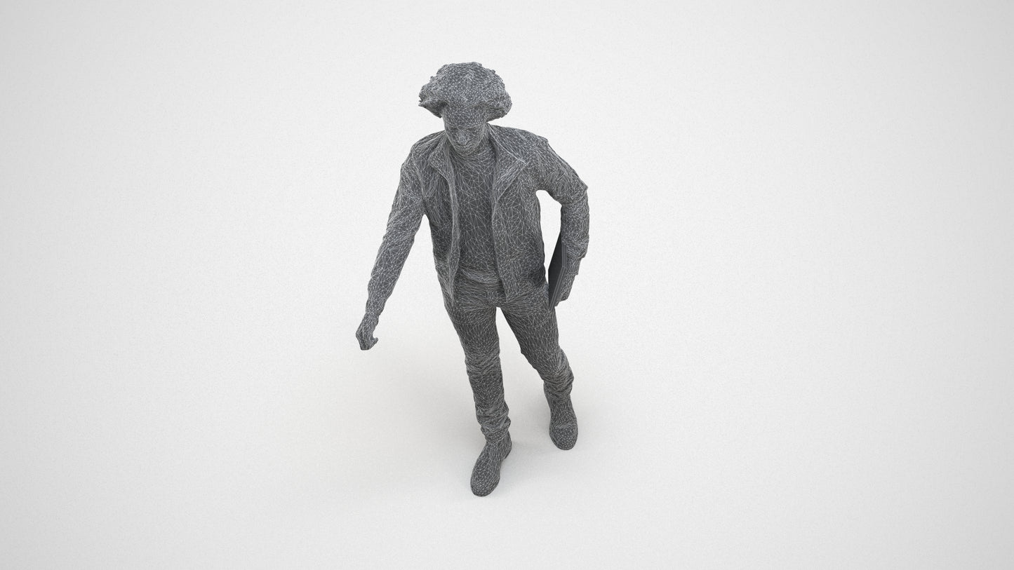 photogrammetry 3D man casual mix, realistic human model archviz FBX, wireframe three-quarter view