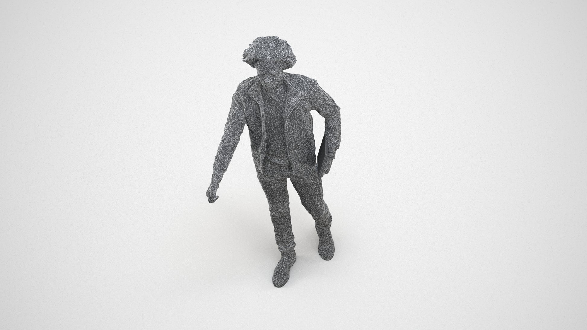 photogrammetry 3D man casual mix, realistic human model archviz FBX, wireframe three-quarter view