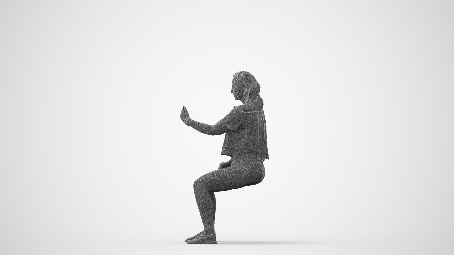 realistic 3D human woman casual sitting, archviz people FBX OBJ for Blender, square thumbnail