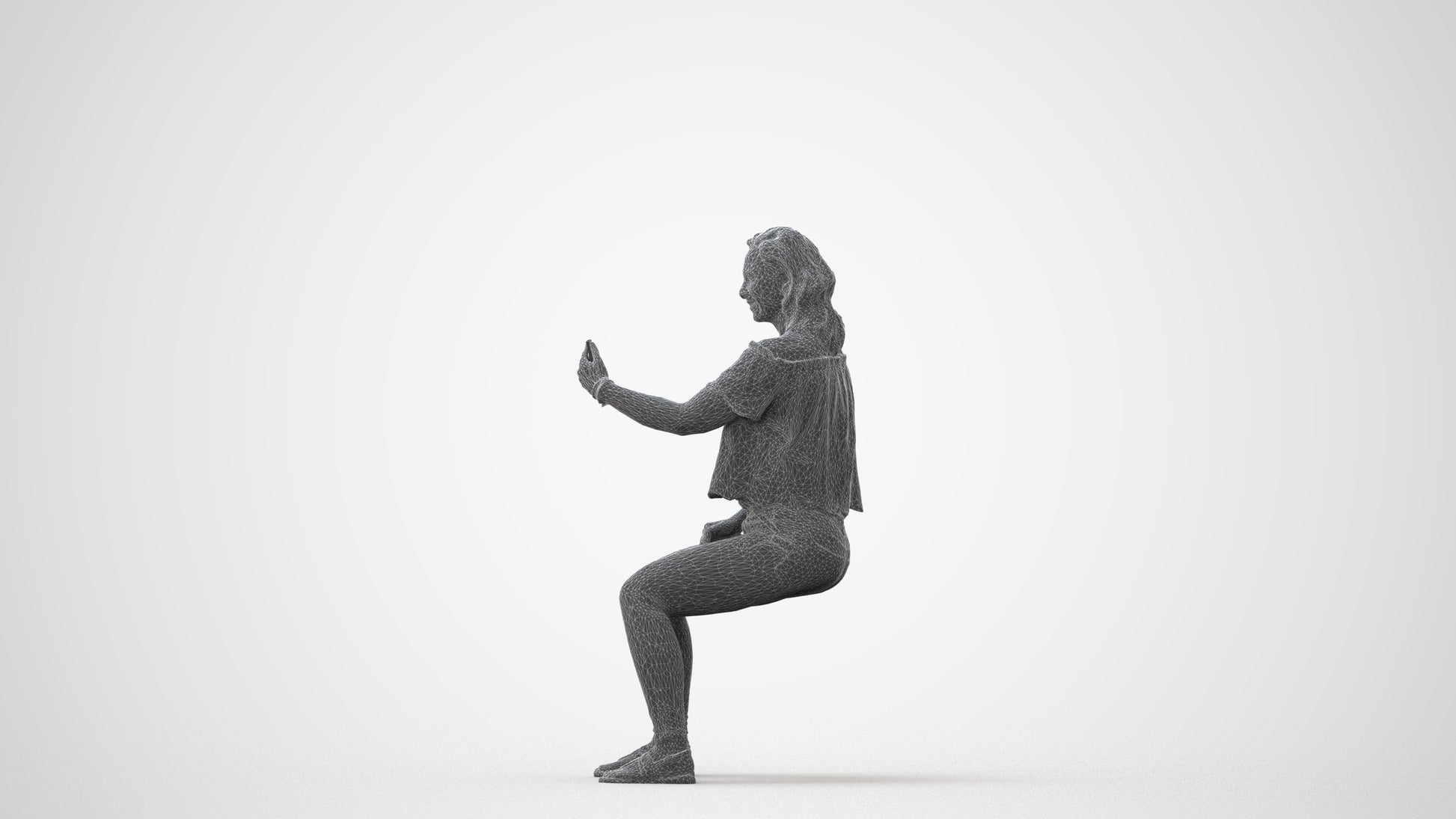 realistic 3D human woman casual sitting, archviz people FBX OBJ for Blender, square thumbnail